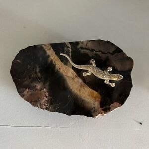 Vintage Marble Trinket Dish w/ Silver Lizard Accent – Natural Stone Decor